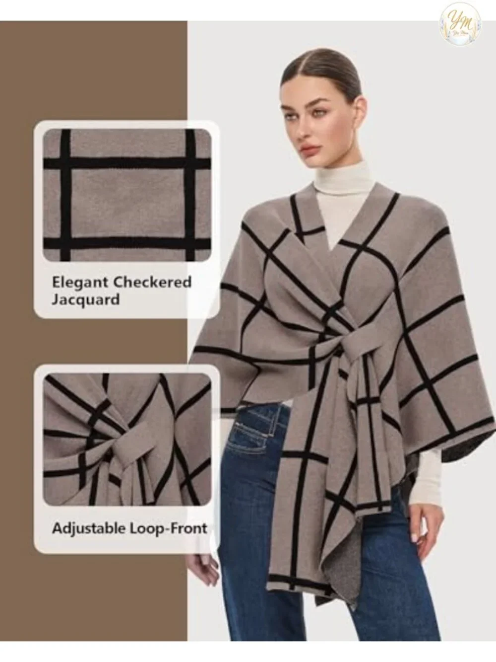 Elegant Open Front Poncho Shawl Wrap Double Knit Stretchy Wrinkle Resistant One